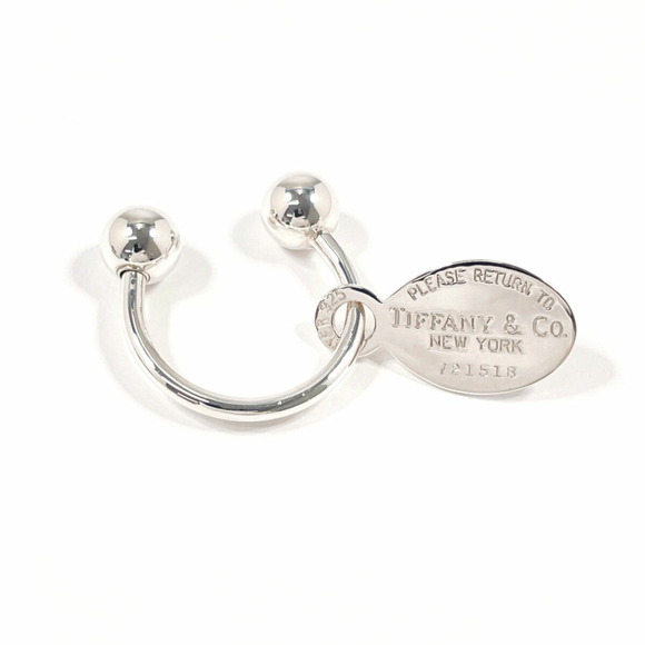 TIFFANY & Co. Tiffany Oval Tag Key Ring Return to Keychain 925 Sterling Silv...